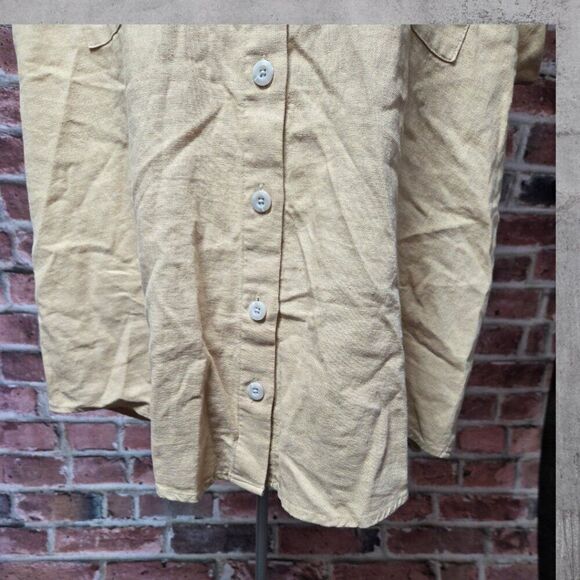 Isabel Maternity Linen Button-Up Shirt Large Taupe V Neck Short Sleeve Collared - Picture 6 of 6